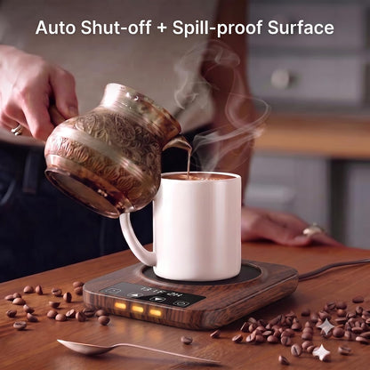 Coffee Mug Warmer for Desk - 9 Temperature Settings (100°F-180°F) Smart Electric Cup Warmer with 1-12H Timer, Large Heating Plate Auto Shut Off Coffee Warmer，Walnut