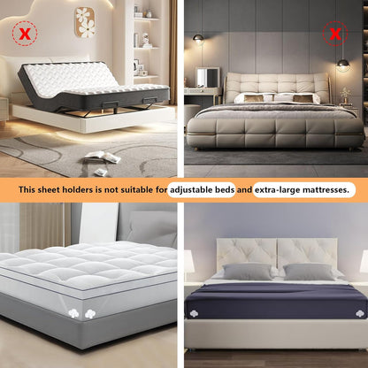 Bed Sheet Holders for Corners, Fitted Sheet Clips Keep Sheets Firm & Tight, Mattress Sheet Holder Strap Grippers