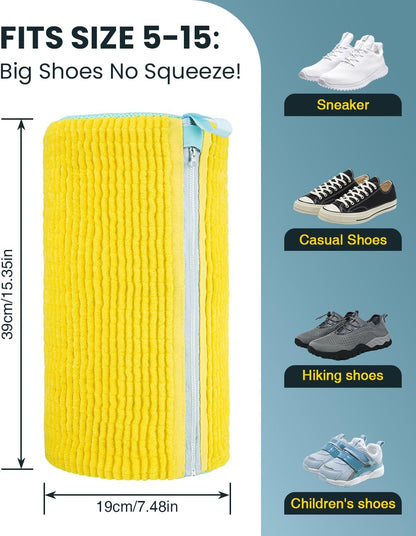 Shoe Washing Machine Bag: 2 Pack Reusable Shoes Cleaning Bags, Light Yellow | Heavy Duty Shoe Laundry Bag for Washer & Dryer, 360° Deep Clean for Sneakers Tennis Shoes, Gifts for Women Men (2pcs)
