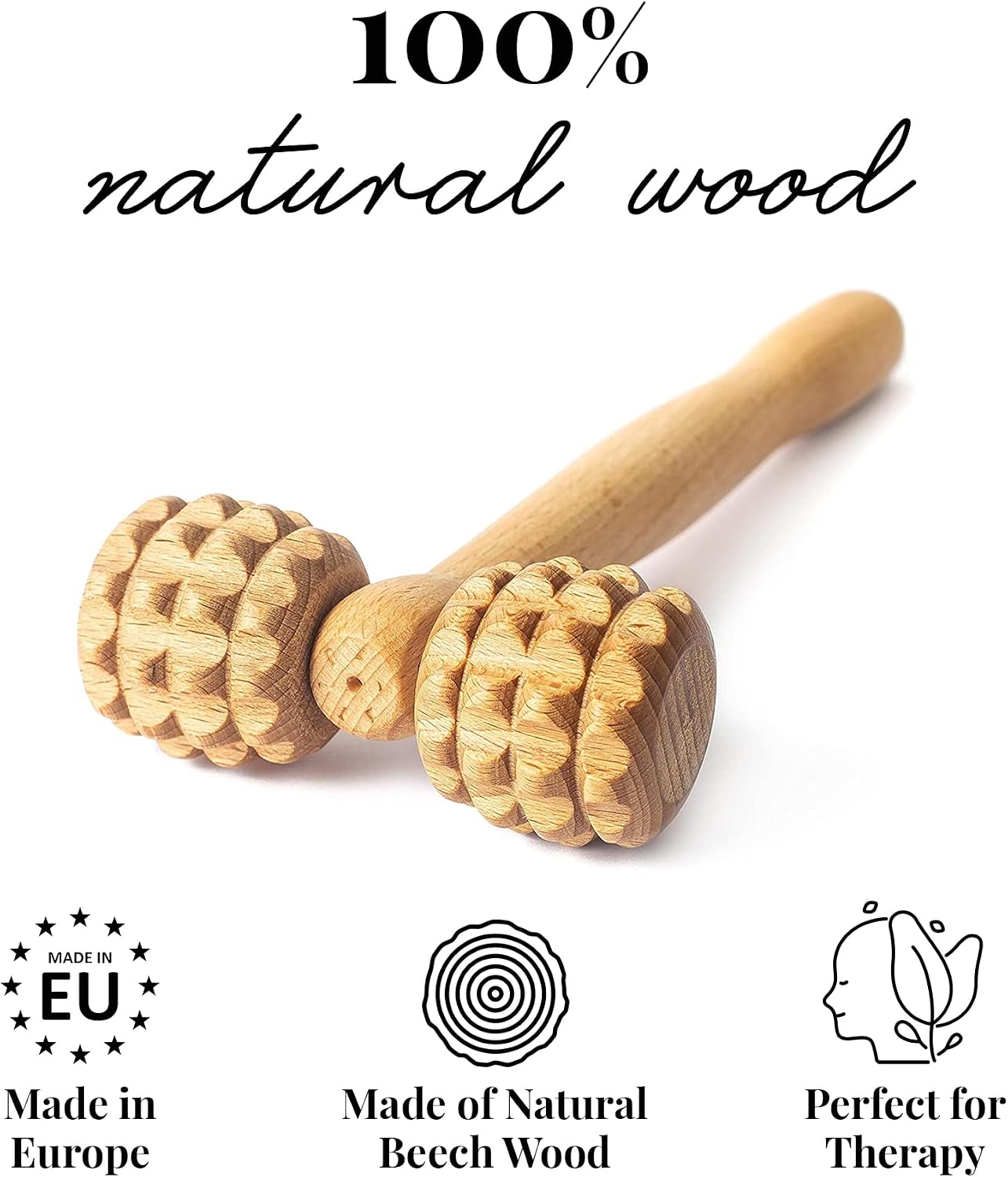 tuuli Accessories - T-Shape Massage Roller, Body and Face Roller, Multi-Functional Facial Massager, Helps Ease Muscle Tension and Supports Skin Health, Wooden Roller Massager Tool