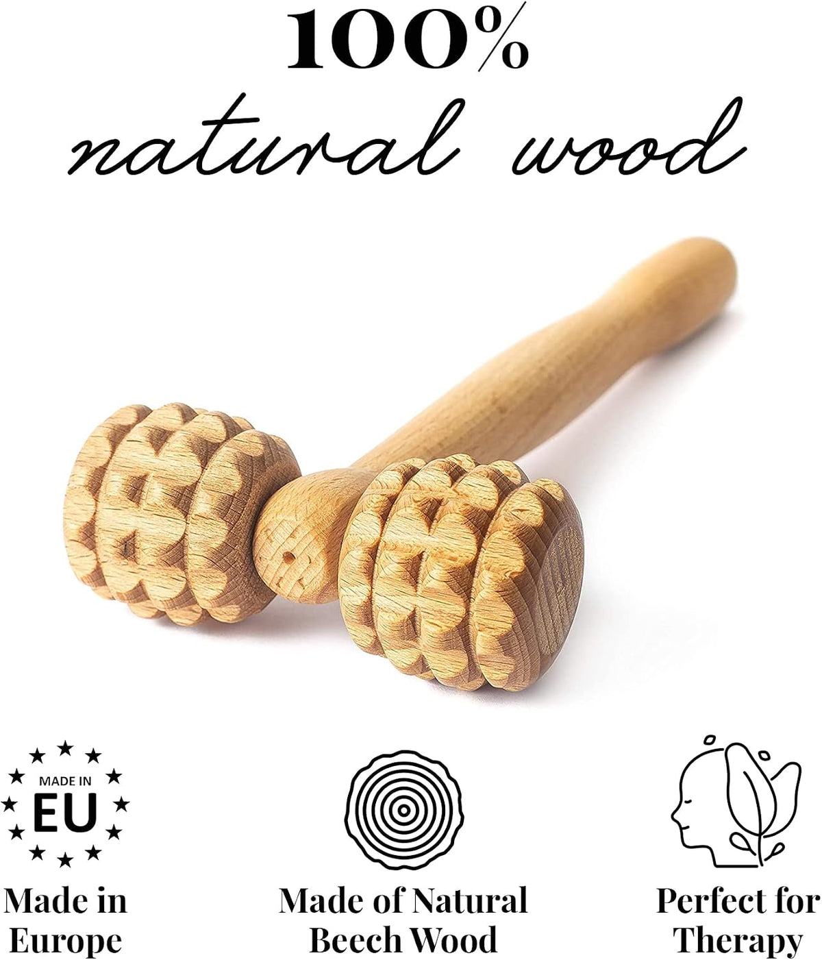 tuuli Accessories - T-Shape Massage Roller, Body and Face Roller, Multi-Functional Facial Massager, Helps Ease Muscle Tension and Supports Skin Health, Wooden Roller Massager Tool