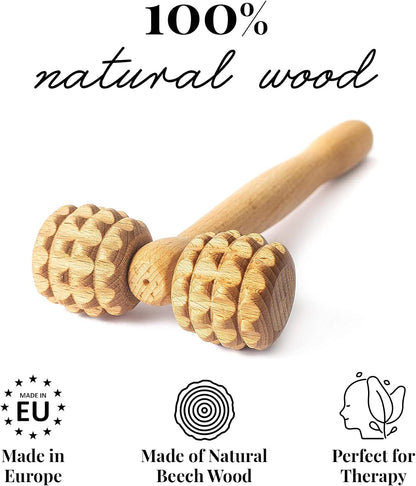 tuuli Accessories - T-Shape Massage Roller, Body and Face Roller, Multi-Functional Facial Massager, Helps Ease Muscle Tension and Supports Skin Health, Wooden Roller Massager Tool