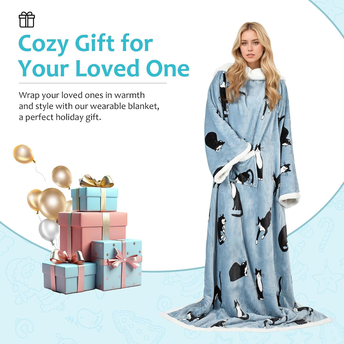 Catalonia Sherpa Wearable Blanket with Sleeves and Pocket for Adults