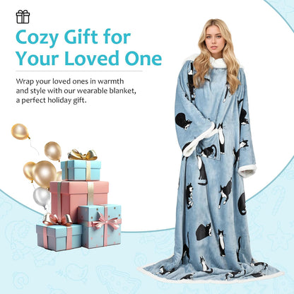 Catalonia Sherpa Wearable Blanket with Sleeves and Pocket for Adults