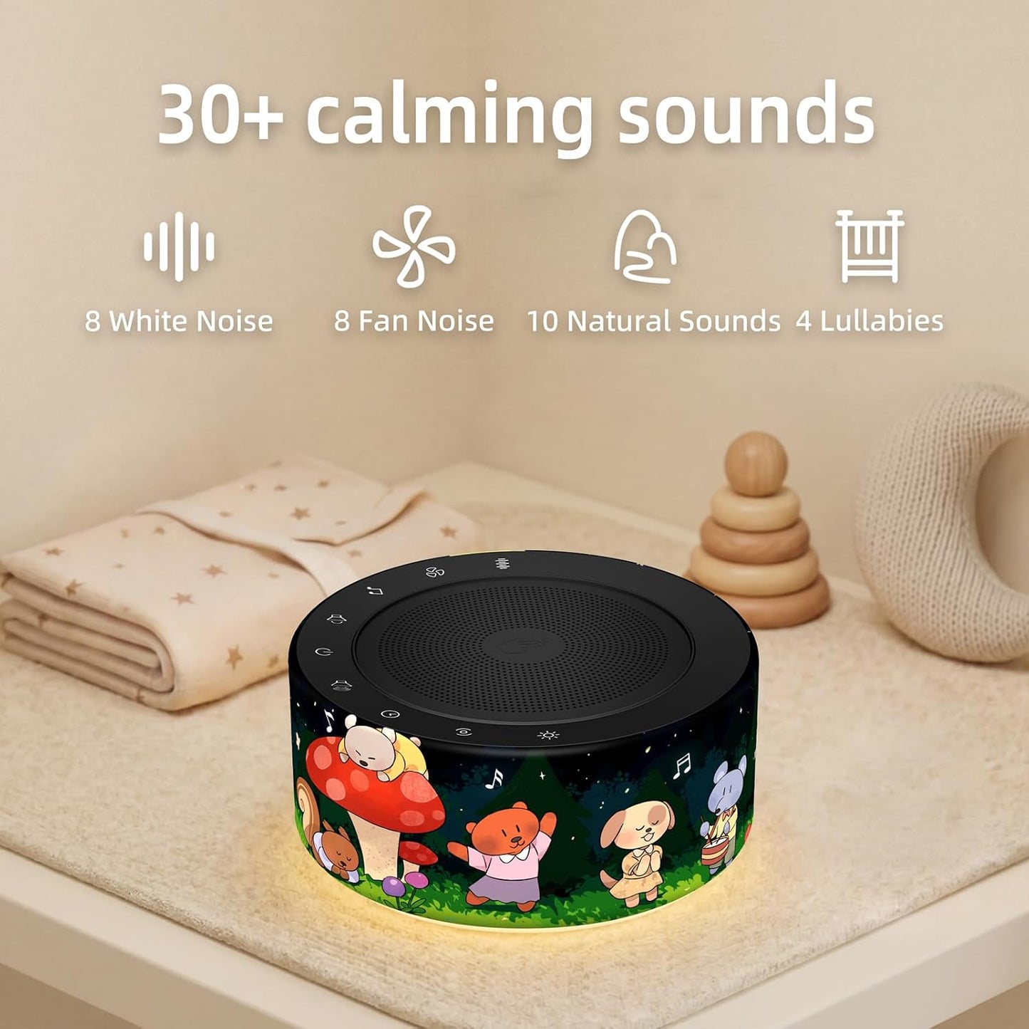 Kipcush White Noise Machine for Baby & Adults, 30 Soothing Sounds, Sleep Sound Machine with 8 Color Night Light, Memory Function, White Noise for Sleeping, Nursery, Office, Travel & Relaxation