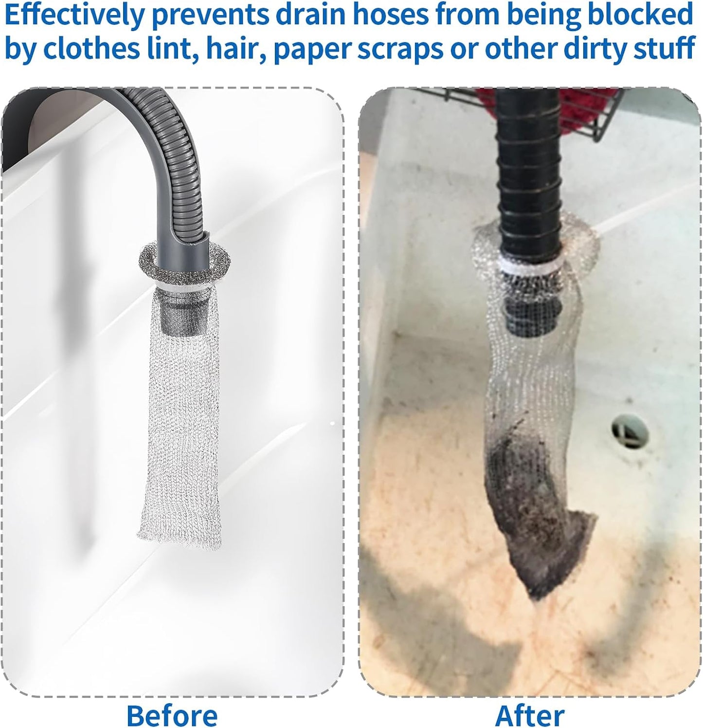 SUNHE YHK Lint Traps for Washing Machine, 40 Pieces | Stainless Steel Laundry Mesh Washer Hose Filter, 40 pcs Cable Ties, Catches Lint, Hair and Debris From Washer Drain Hoses