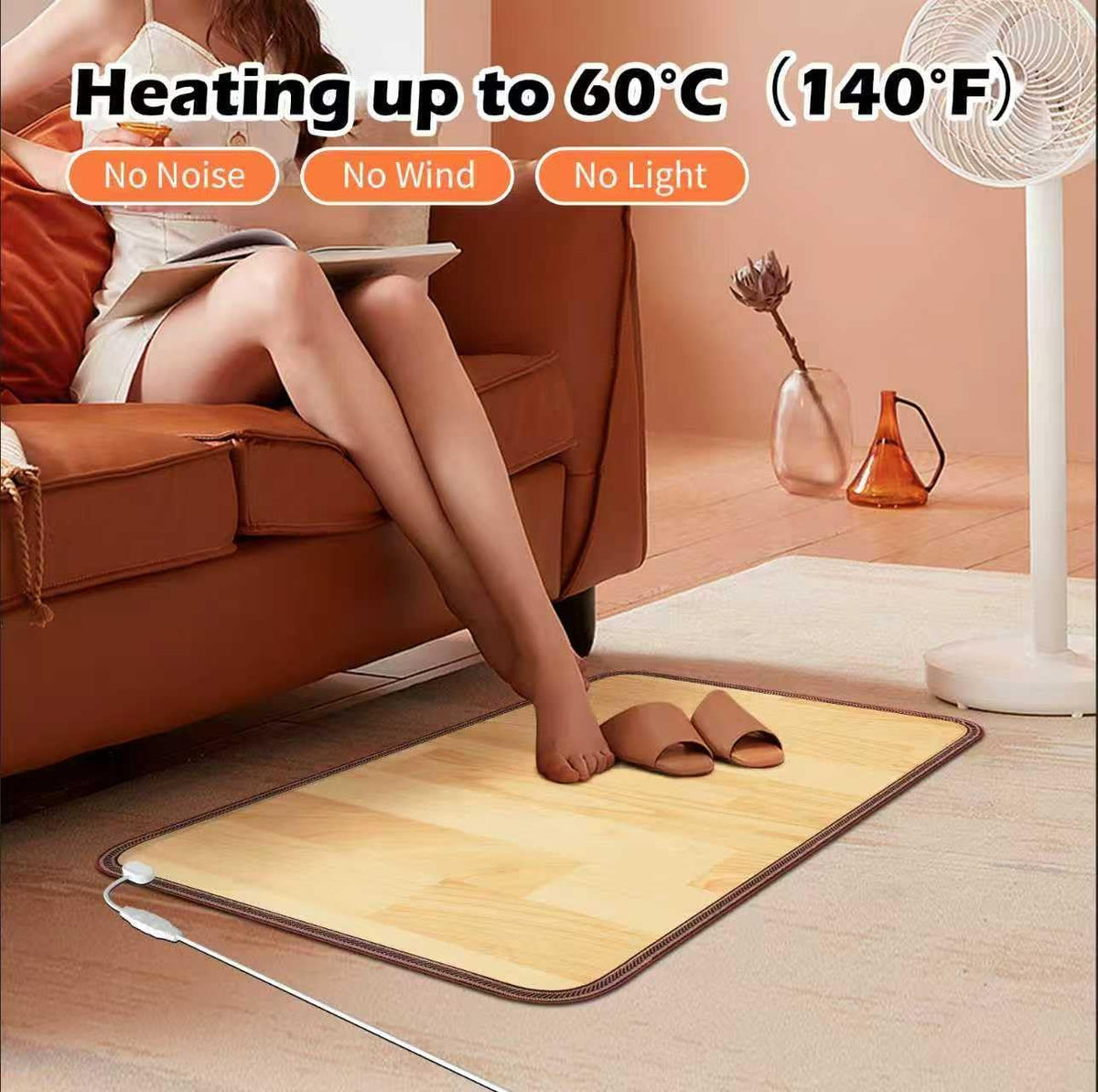 Heated Floor Mat, Foot Warmer Under Desk, Feet Heating Pad with 10 Heat Settings and Timer, Fast Heating for Office, Home, Study Play Room 120V 60W 18.5x14.2 inch SZ