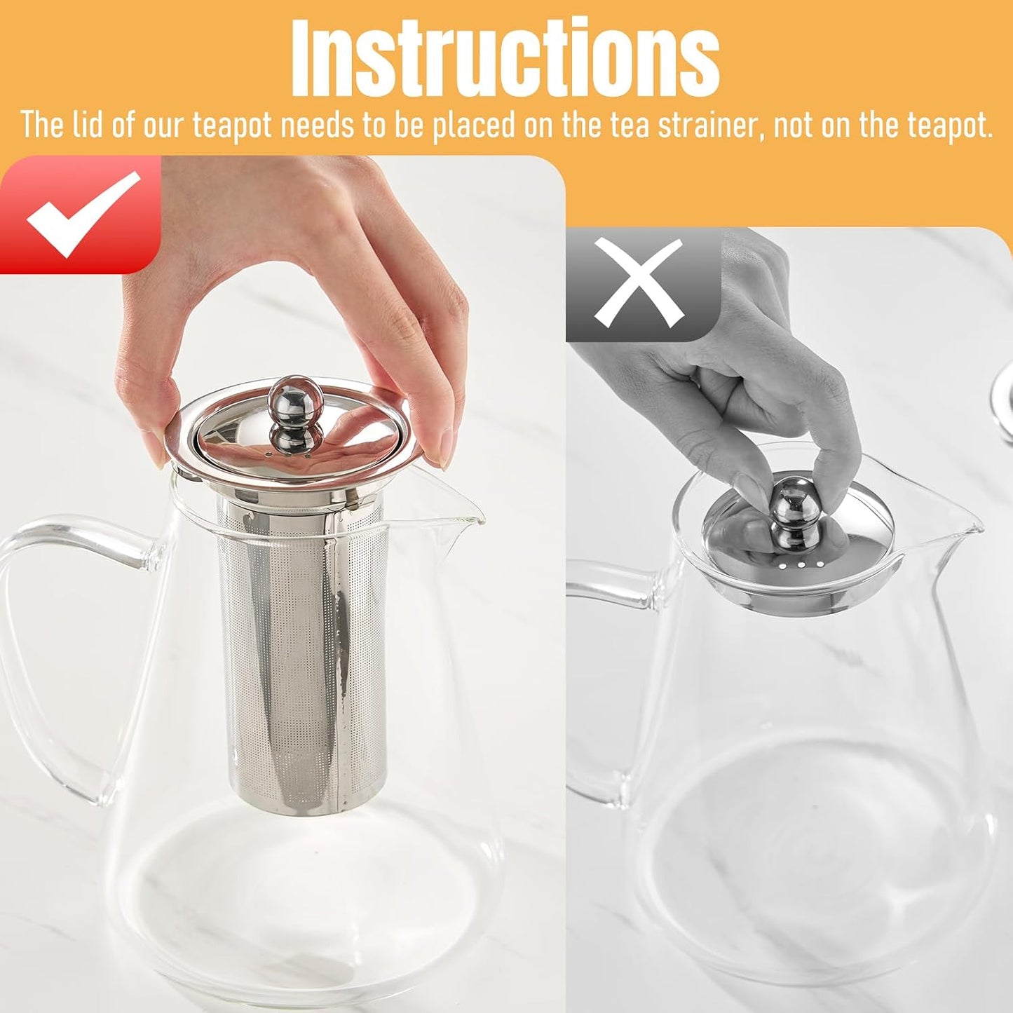 Baalaka Glass Teapot 18.6oz/550ml, Tea Pot with Removable Infusers for Loose Tea, Borosilicate Glass Tea Kettle Tea Maker Stovetop for Camping, Tea Infuser for Loose Leaf Tea Travel | Borosilicate glass tea kettle with infuser; steel strainer for loose