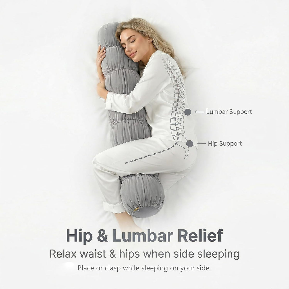 Pat. Pend. Long Bolster Pillow for Bed, 39 Inch, Misty White