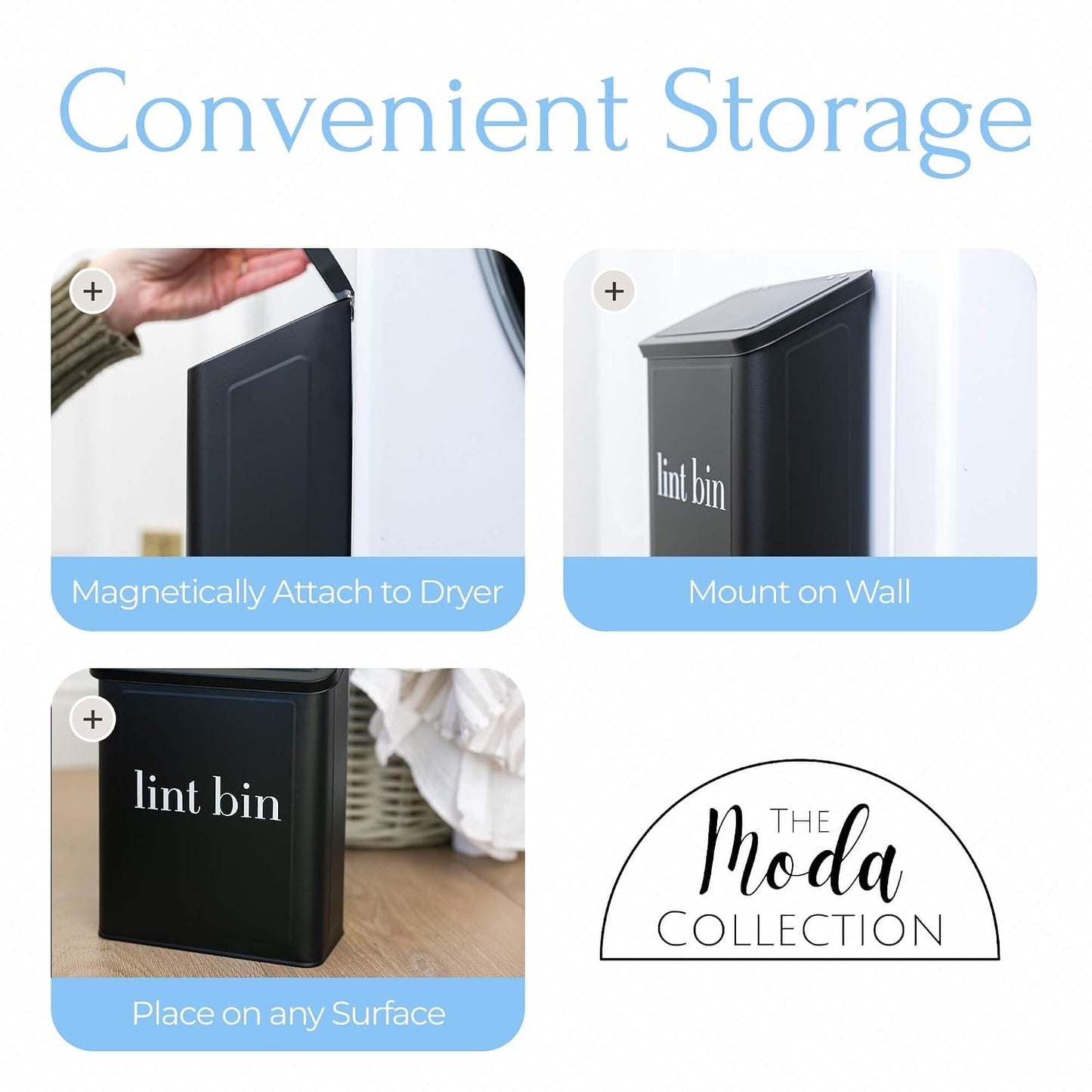 Magnetic Laundry Lint Bin for Dryer | Wall-Mounted Small Trash Can for Laundry Room | Includes Magnetic Hook & Lint Brush | Space-Saving Magnetic Laundry Trash Can | Matte White