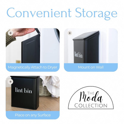 Magnetic Laundry Lint Bin for Dryer | Wall-Mounted Small Trash Can for Laundry Room | Includes Magnetic Hook & Lint Brush | Space-Saving Magnetic Laundry Trash Can | Matte White