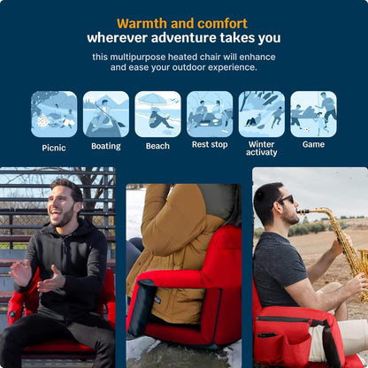 Heated Reclining Stadium Seat for Bleachers – Wide Bleacher Chair with Back Support and Cushion, Armrests, Side Pockets, & Hook – Stadium Seats Chairs for Camping, Kayak, Paddle Board & More