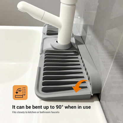 ZJWZLG Faucet Mat for Kitchen Sink, 14"X5.5" Silicone Sink Splash Guard , Snap-On Design & 7°slope Fast Drain, Folding Sink Faucet Mat for Universal Kitchen Bathroom Sink(Grey)