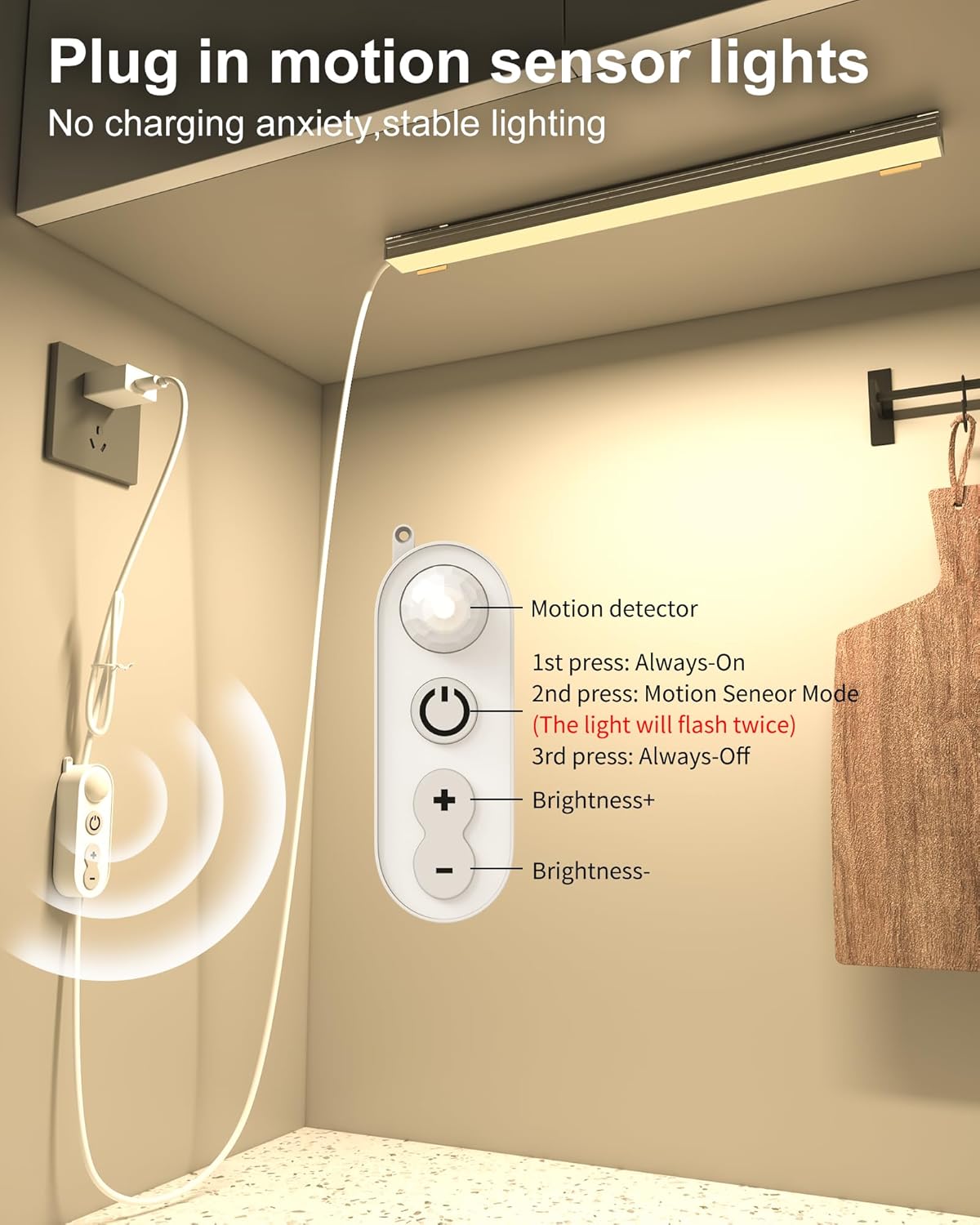 ASOKO Motion Sensor Dimmable Led Under Cabinet Light, 12" Cool White | ASOKO Motion Sensor Dimmable Led Under Cabinet Light, 12" Plug in Cool White 6000K Bar for Kitchen Counter Closet