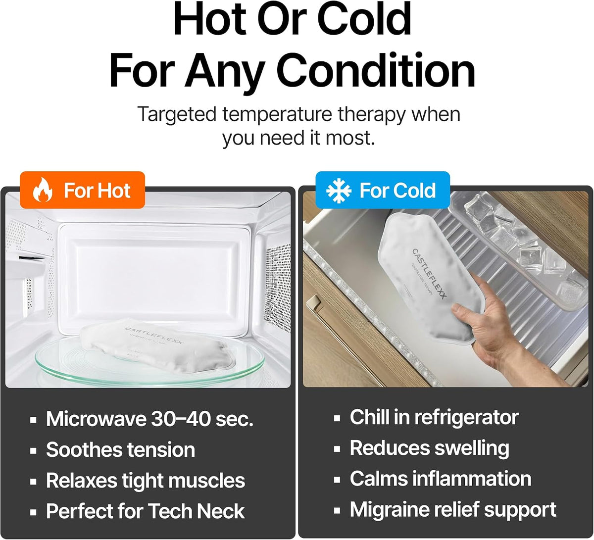 CastleFlexx Dual Hot & Cold Therapy Packs | Gel-Free, Flexible & Reusable for Neck, Shoulders, Joints & Muscles | Microwave & Freezer Safe | Ideal for Daily Relief - Earth
