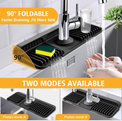 17.7-Inch Kitchen Sink Splash Guard Mat | 7° Slope for Fast Self-Draining | Snap-Lock Design | Universal & Cuttable Silicone Faucet Mat Gray