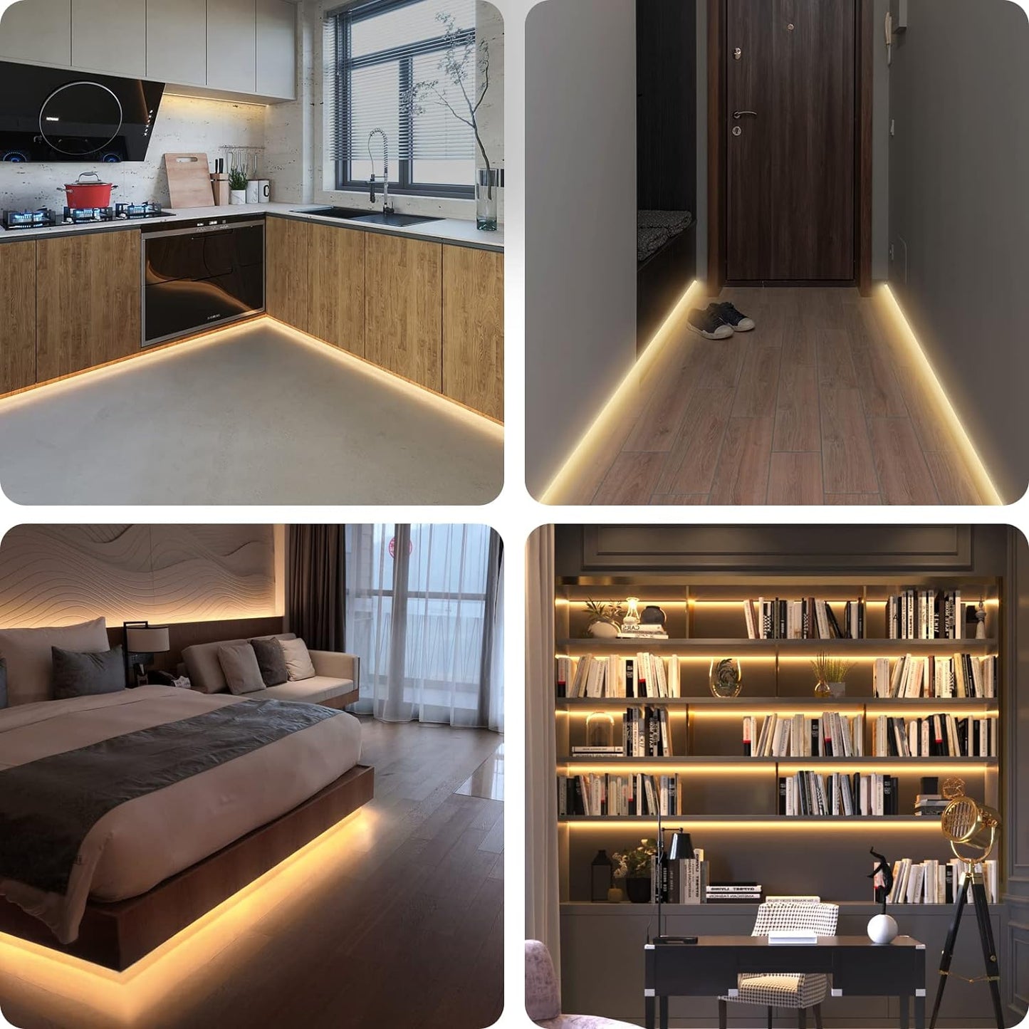 WOBANE 16.4ft Motion Sensor LED Strip with Remote,Warm White Tape Lighting | Dimmable LED Strip Lights for Kitchen, Under Cabinet, Bedroom, Shelf, Bed, PIR Function,Night Light,Adapter,3000K Warm White