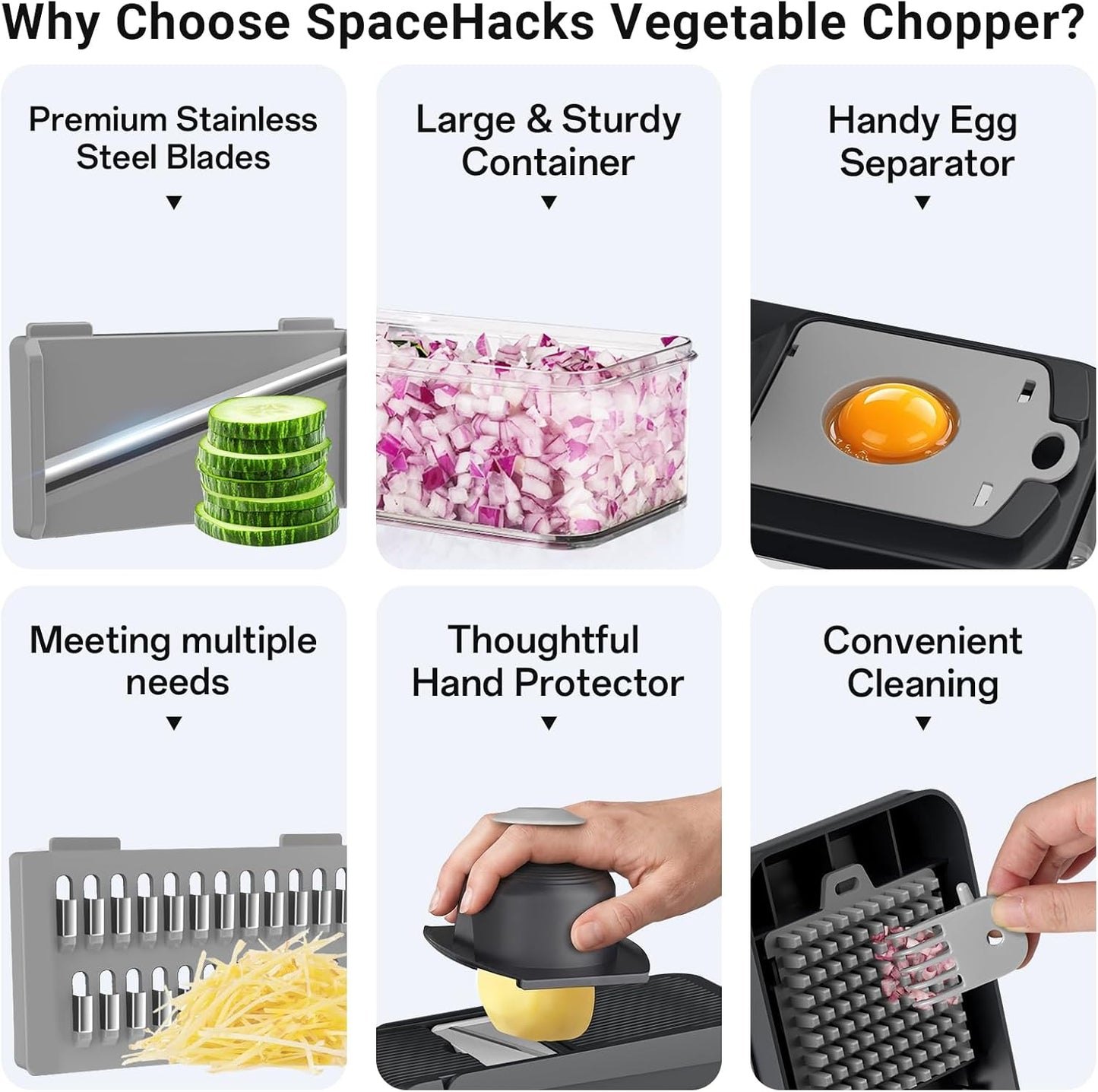 12-in-1 Vegetable Chopper with 7 Blades, Food Veggie Cutter, Green | Includes Egg Separator, Food Container and Finger Guard, Non-slip Base, for Chopping, Slicing, Shredding, and Mincing