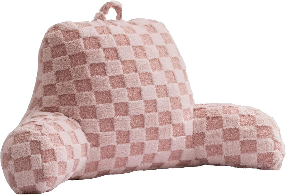 Aimuan Reading Pillow Checkered Bed Rest Wedge Backrest Checkerboard Pillow with Arms Back Support for Sitting Up in Bed Cushion Incline Rest Sleeping Snoring Pillow (Beige,Large)