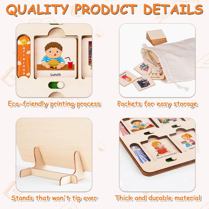 ABCxGOOD Wooden Visual Schedule for Kids Chore Chart, Morning Bedtime Daily Routine Chart for Toddlers, Autism Learning Materials for Homeschool Classroom,76 Wooden Cards.