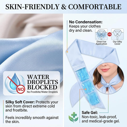 Cooling Towel with Soft Gel Ice Pack Inserts |Gel Ice Packs Reusable - Multi Purpose Compression Wrap - Neck, Legs, Arms, Shoulders - Ideal for Post Surgery, Migraines, Hiking and Injuries (Blue)