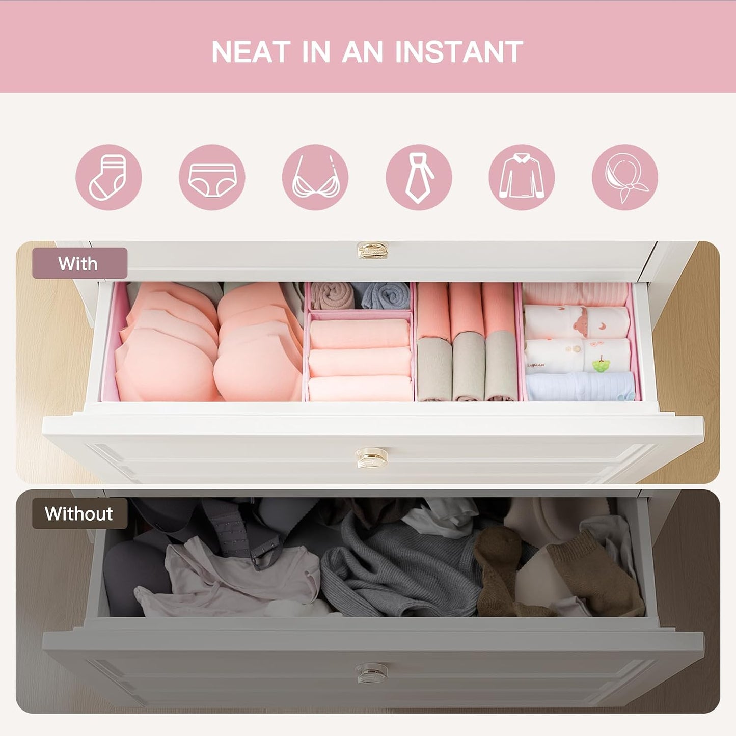 Drawer Organizer Clothes, 10 Pack Dresser Organizer for Baby Clothes, Underwear, Sock- Foldable Closet Organization and Storage Dividers Bins for Nursery, Bedroom (Beige)