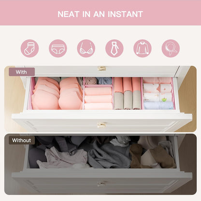Drawer Organizer Clothes, 10 Pack Dresser Organizer for Baby Clothes, Underwear, Sock- Foldable Closet Organization and Storage Dividers Bins for Nursery, Bedroom (Beige)