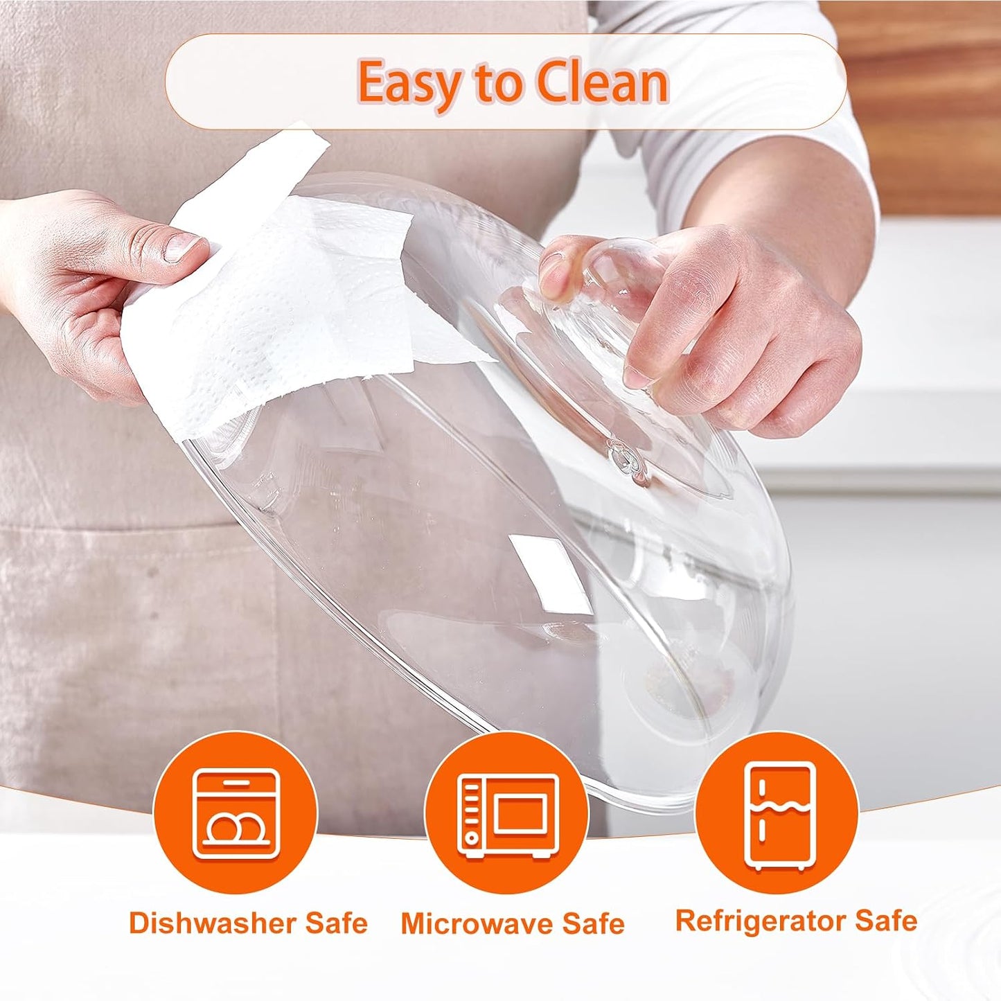 12 Inch Borosilicate Glass Light Microwave Splatter Cover for Food | All Glass Tall Splatter Guard Microwave Plate Serving Dish Covers Lid with Handle for Heating Food