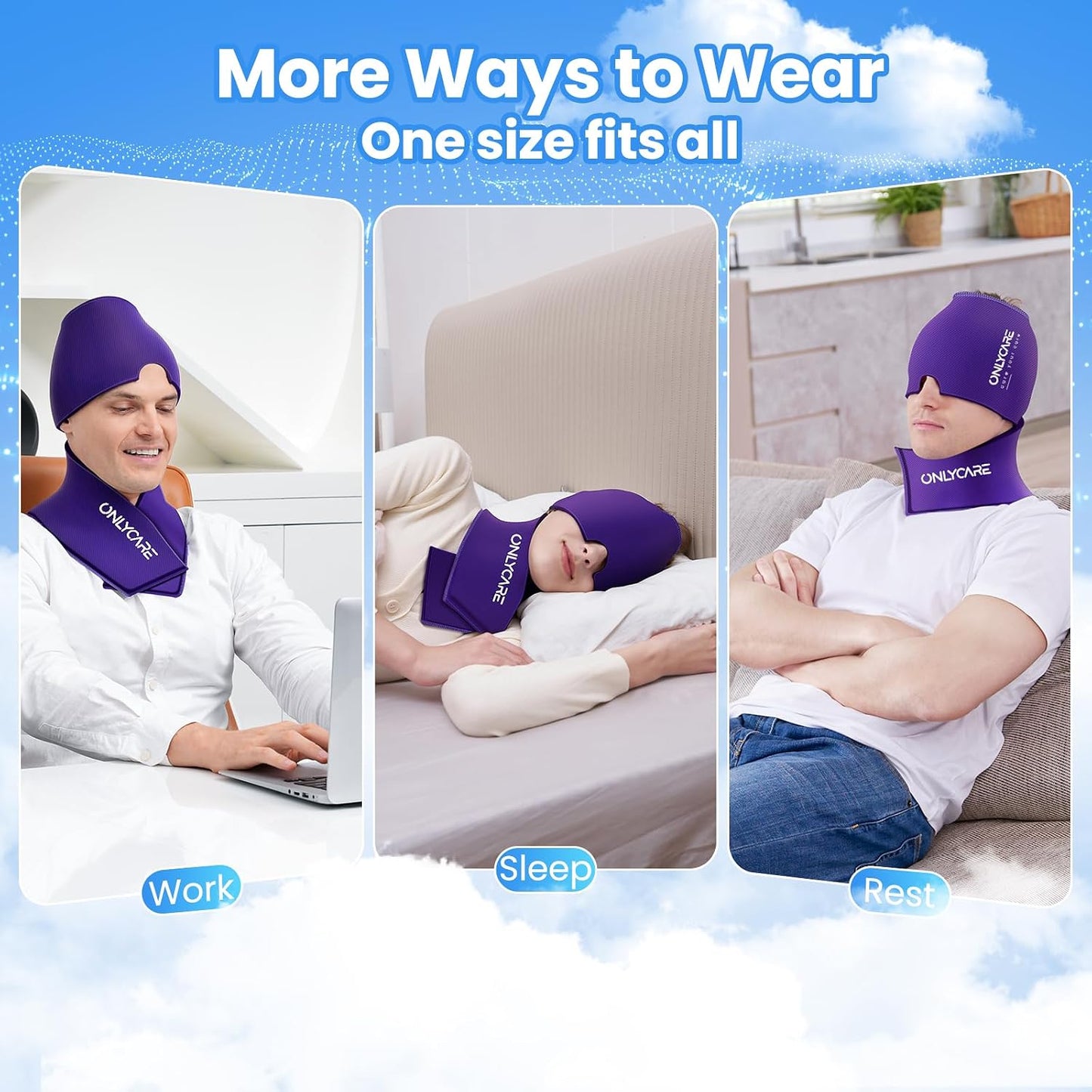 ONLYCARE Migraine Relief Cap, Headache Relief & Neck Ice Pack Wrap Gel Set | Upgrade Headache Cap and Shoulder Cold Pack, Hot & Cold Compress, FSA-HSA Eligible, Relief of Pain, Swelling, Office Pressure