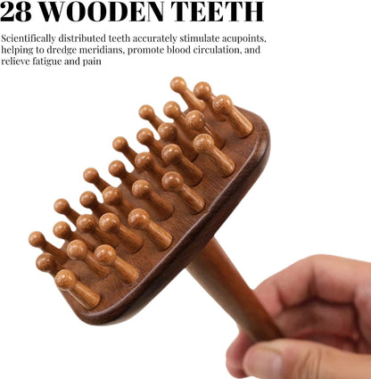 Large Wooden Meridian Massage Brush, Sandalwood, Long Handle