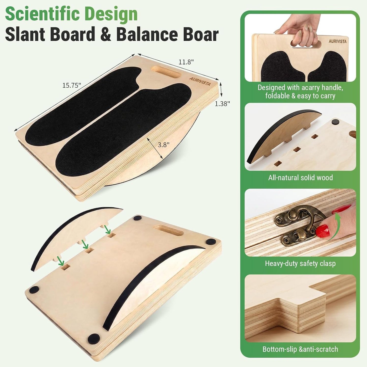 Wooden Slant Board, 2-in-1 Adjustable Calf Stretcher, 300lb | 180° Adjustable,6 Angle,withTraining Poster,Portable Incline Board,Physical Therapy,Ankle Stretching