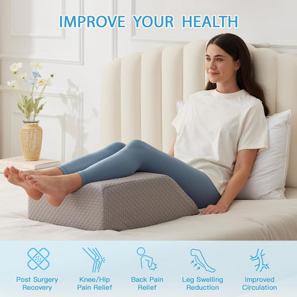 MEGCXIT Leg Pillow Elevation Blood Circulation Cover, Leg Wedge Pillow Case, Leg Elevating Pillowcase for After Surgery, Foot Knee Pillow Replacement Cover Only, 23.6×16.8×8 Inch, White/Grey