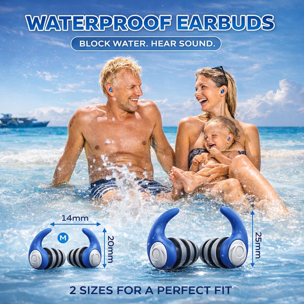 Waterproof Swimming Ear Plugs for Adults Kids, 3 Pairs Soft Silicone