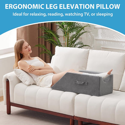MEGCXIT Leg Pillow Elevation Blood Circulation, Wedge Pillow for Legs Swelling, Knee Pillow Wedge Post Surgery, Leg Elevation Pillows for After Surgery, Memory Foam Foot Leg Elevating Pillow, Grey
