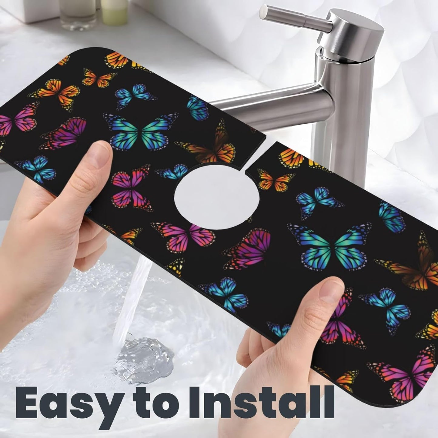 Wildflowers Floral Flower Kitchen Sink Splash Guard Faucet Mat Super Absorbent Fast Drying Mat Sink Gadgets-Fast Drying Pad Sink Mat For Kitchen Bathroom (15" X 5.5" )