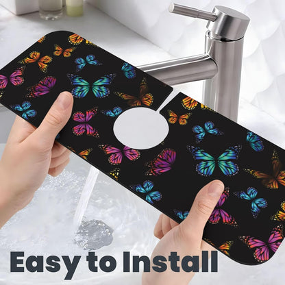 Wildflowers Floral Flower Kitchen Sink Splash Guard Faucet Mat Super Absorbent Fast Drying Mat Sink Gadgets-Fast Drying Pad Sink Mat For Kitchen Bathroom (15" X 5.5" )