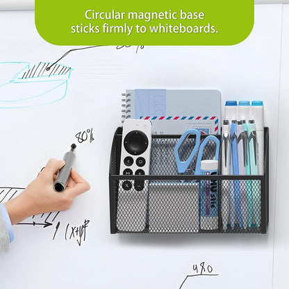 YINGHUA 3 Compartment Magnetic Metal Mesh Pen Holder, Black Desk Caddy | Perfect magnetic organizer for locker, whiteboard, refrigerator, or office. Easily holds pens and accessories