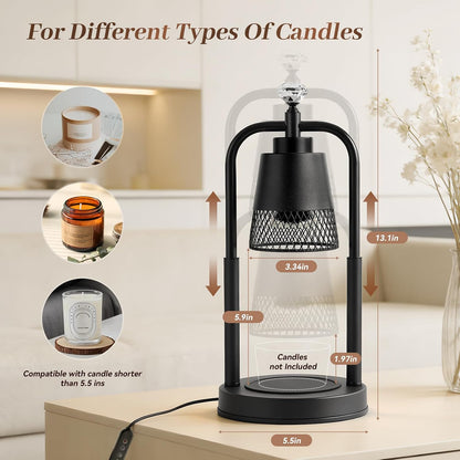 Table Lamp Candle Warmer Flameless 2.5- 6.5in Height Adjustable Timer Dimmer Wax Melt Warmer Lamp for Large 3 Wicks Jar Candles Modern Bedside Lamp for Mothers Day House Warming Home Decor Living Room