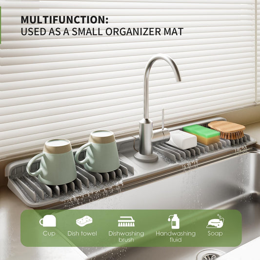 24 Inch Longer Silicone Faucet Mat, 7°Slope Fast Self-draining | Faucet Mat for Kitchen Sink, Silicone Sink Splash Guard, Fast Drying Tidy Faucet Mat Splash Guard
