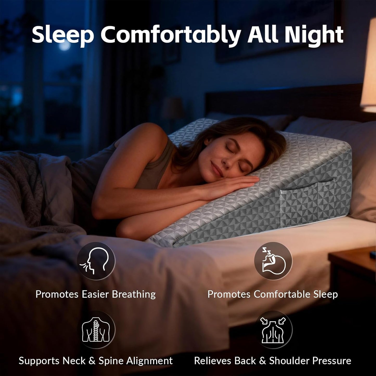 8" Leg Elevation Pillow, Memory Foam Wedge Pillow for Leg & Knee Support | Knee, Hip & Ankle Support. Elevates Legs For Comfortable Sleeping, Resting, And Recovery With A Supportive Wedge Shape.
