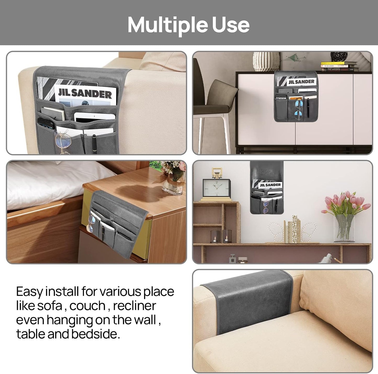 Teniux Remote Control Holder GRS Certified Armrest Organizer with 6 Pockets for recliner couch sofa, Recycled Material Armchair Caddy for Smart Phone, Book, Magazines, Ipad(Brown)