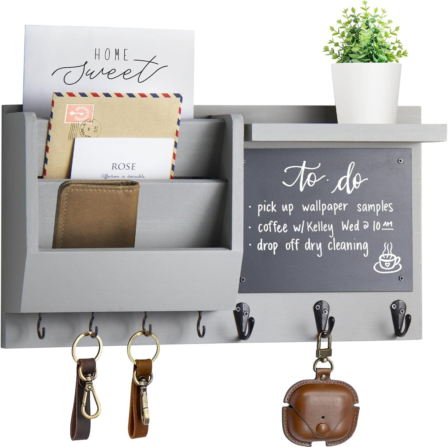 Ziivita Key Holder for Wall - Mail Holder Organizer Wall Mount with Shelf - Hanging Key Rack Hanger with Hooks Decorative for Home Coat Letter Dog Leash Entryway Living Room Decor