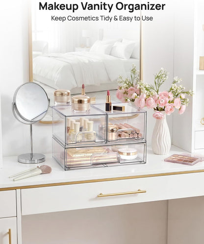 Vtopmart Clear Stackable Storage Drawers Set of 6, Plastic Organizer Bins | Multi-purpose Boxes for Bathroom Accessories Storage, Ideal for Cabinet, Shelf, Pantry, Laundry Room Organization