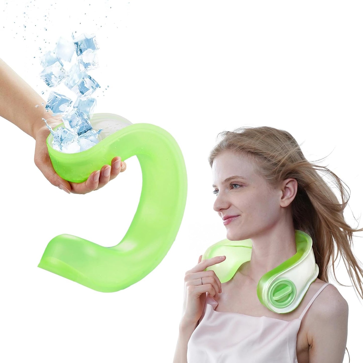 Neck Cooler for Hot Weather, Reusable Wearable Ice Water Neck Wrap with Wide Mouth for Ice Cubes, U-Shaped Cooling Neck Pack for Summer Heat, Outdoor Work, Sports, Travel & Hot Flashes, Blue