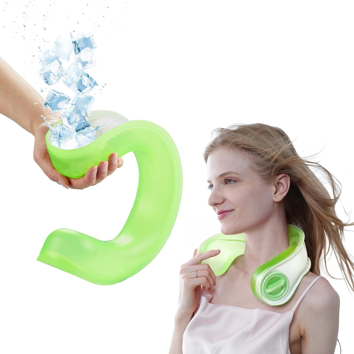 Neck Cooler for Hot Weather, Reusable Wearable Ice Water Neck Wrap with Wide Mouth for Ice Cubes, U-Shaped Cooling Neck Pack for Summer Heat, Outdoor Work, Sports, Travel & Hot Flashes, Blue