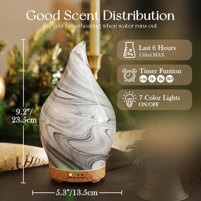 Porseme Oil Diffuser 3D Glass Aromatherapy Ultrasonic Humidifier, Air Refresh Auto Shut-Off, Timer Setting, BPA Free for Home Hotel Yoga Leisure SPA Gift 150ml Last 6H - Colors B