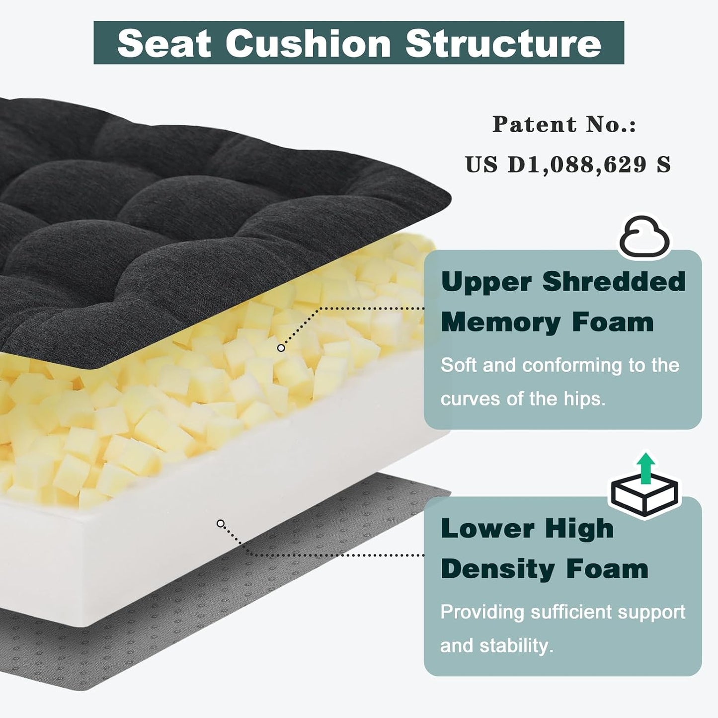 baibu Memory Foam Recliner Cushions with Lumbar Support Pillow Set for Elderly, 20x20x5 Inch Dual-Layer Design Non-Slip Recliner Seat Cushion & Back Support Pillow for Reduce Hip & Lumbar Pain, Brown