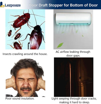 Door Draft Stopper for Bottom of Door - Adjustable Under Door Sweep, No Adhesive, Blocks Cold Air, Hot Air, Noise, Light & Bugs, Weather Stripping Gap Filler, Easy Install, 36" Length, Grey