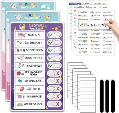 CustomMaster 3 in 1 Bedtime/Morning/Daily Routine Chart for Kids, Magnetic Chore Chart for Kid, Visual Schedule for Kid Toddlers
