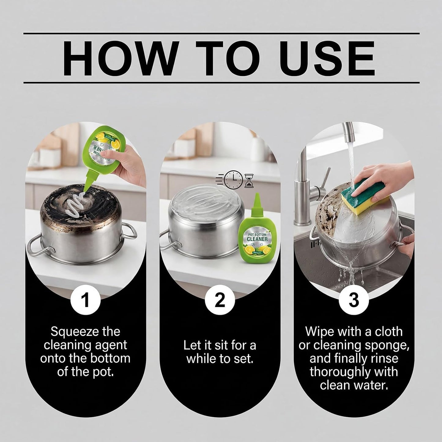 Oven & Pot Bottom Cleaner Gel 4.23 OZ, Stainless Steel | Gel for burnt marks & carbon on stainless steel pots, oven surfaces & cookware; lemon scent; pointed nozzle; 4.23 OZ